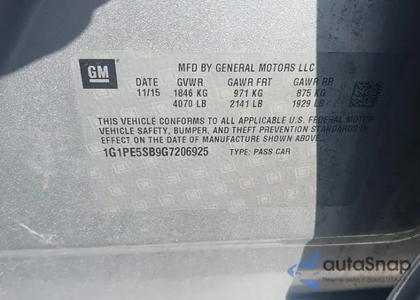 2016 Chevrolet Cruze Limited 1Lt Auto z USA, uszkodzony, nr VIN 1G1PE5SB9G7206925